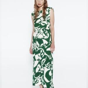 ZARA PRINTED SHOULDER PAD DRESS